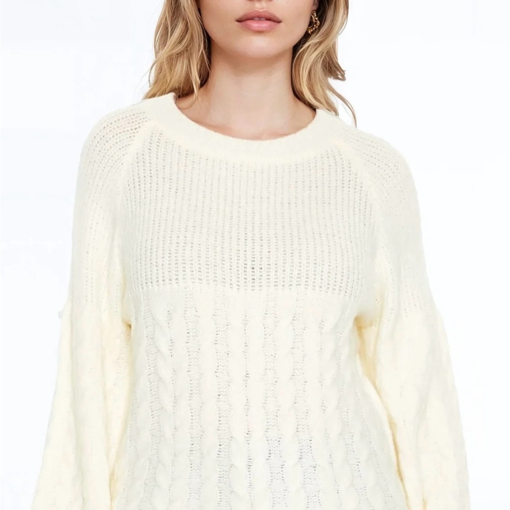 Forever 21 Cream Cable-Textured Crewneck Sweater